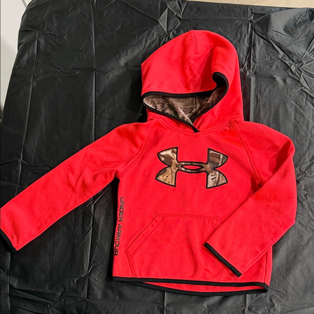 Under Armour Kids Bright Coral Hoodie with Camo Logo and Lined Hood